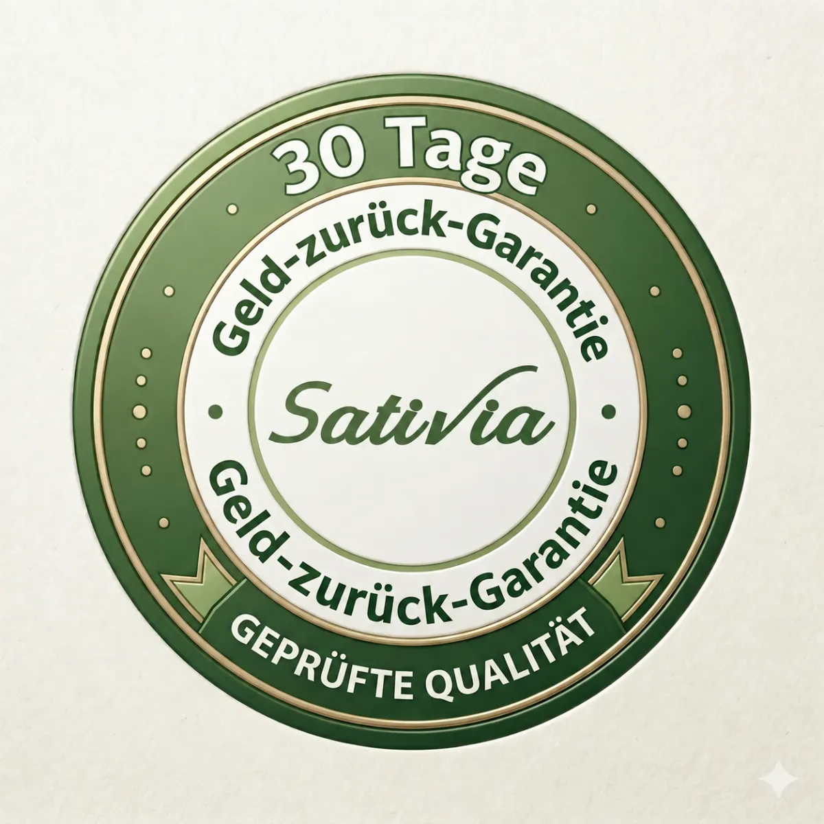 Sativia Siegel: 30 Tage Geld-zurueck-Garantie, geprüfte Qualitaet